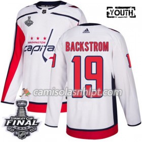 Camisola Washington Capitals Nicklas Backstrom 19 2018 Stanley Cup Final Patch Adidas Branco Authentic - Criança
